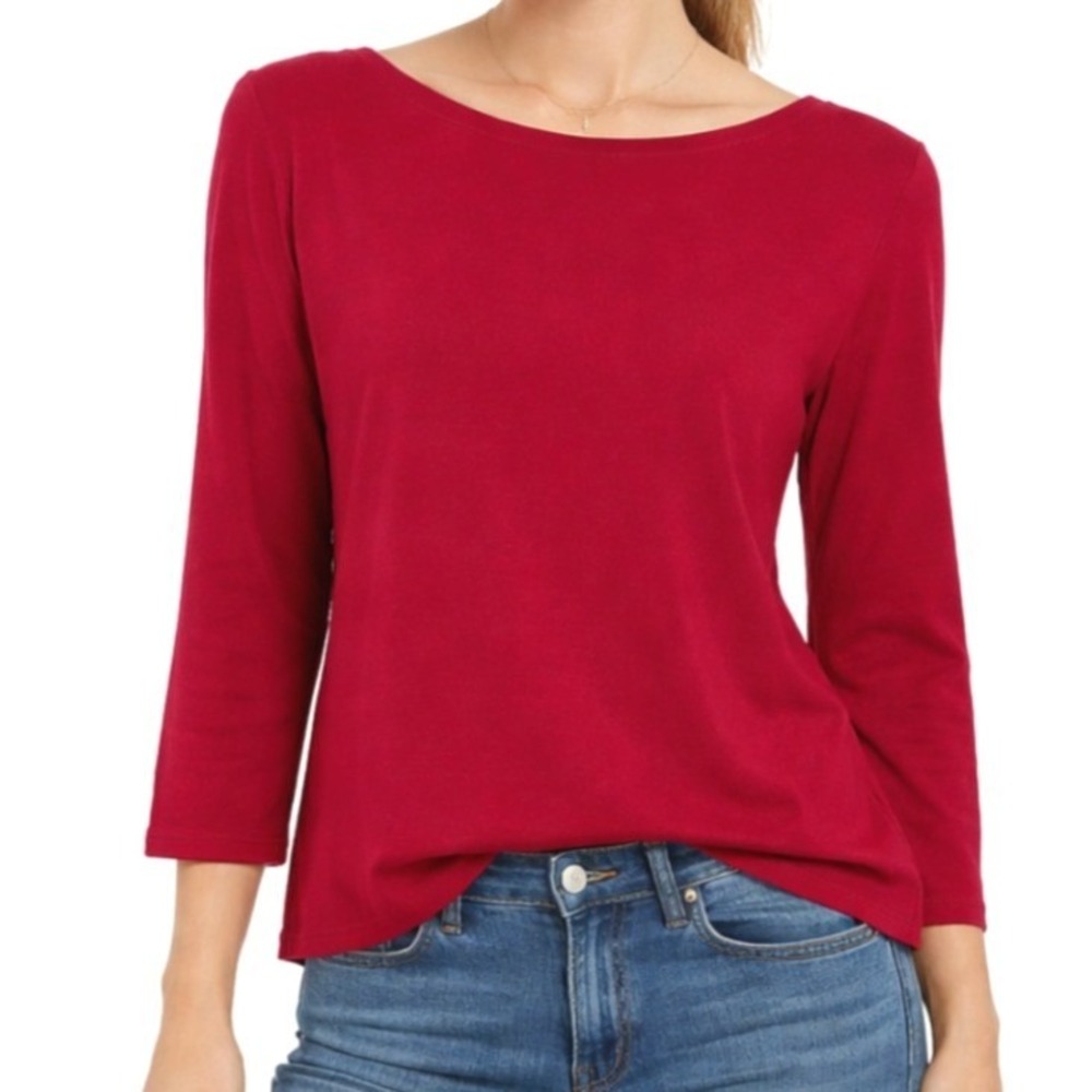 Joie Womens Berry Red Pima Cotton Boatneck 3/4 Sleeve‎ Classic Chic Top Size XL